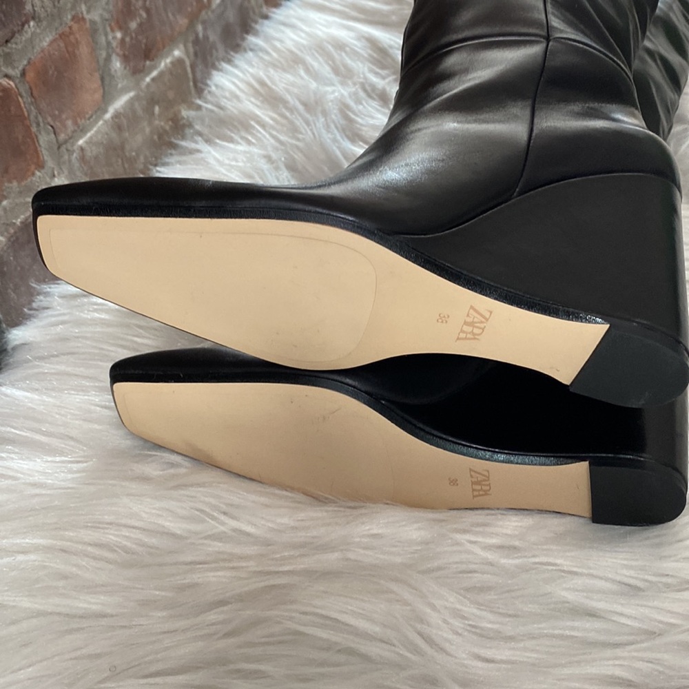 NWT Zara Leather Over The Knee Wedge Heel Boots, Size 7.5 - Picture 15 of 17